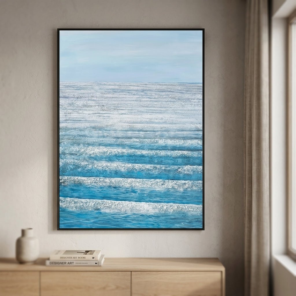 Ruhige Wellen Blau Handgemalt Gemälde - Norea