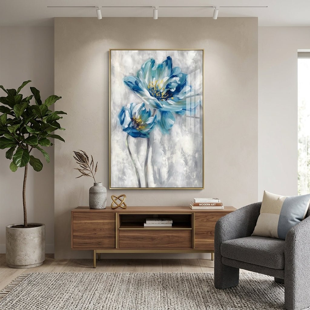 Blaue Blüten Gold Handgemalt Gemälde - Norea