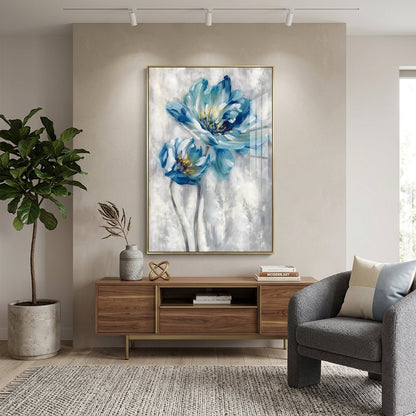 Blaue Blüten Gold Handgemalt Gemälde - Norea