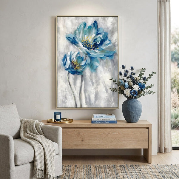 Blaue Blüten Gold Handgemalt Gemälde - Norea