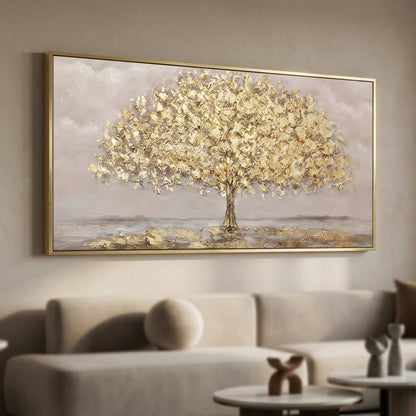 Blütenbaum Creme Gold Handgemalt Gemälde - Norea