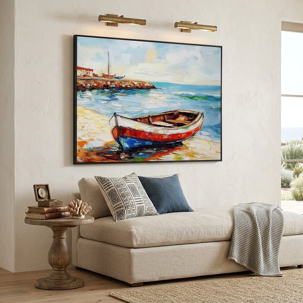Fischerboot Strand Handgemalt Gemälde - Norea