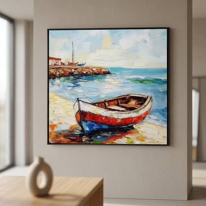 Fischerboot Strand Handgemalt Gemälde - Norea
