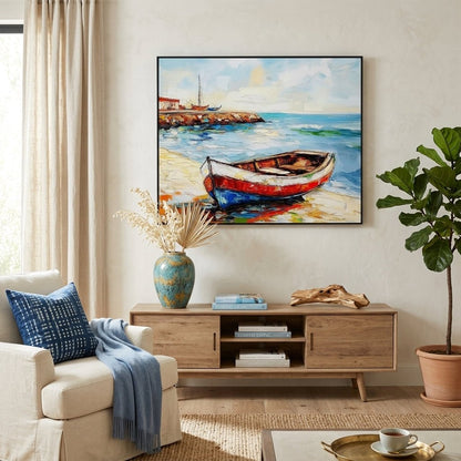 Fischerboot Strand Handgemalt Gemälde - Norea