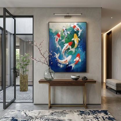 Koi Fische Blaugrün Handgemalt Gemälde - Norea