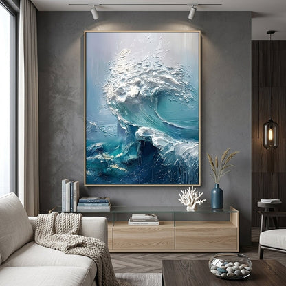 Mächtige Welle Blautürkis Handgemalt Gemälde - Norea