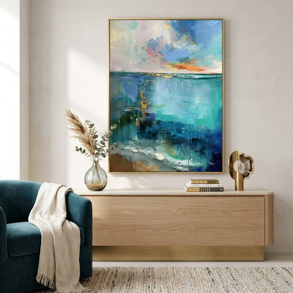 Meerestiefen Türkis Gold Handgemalt Gemälde - Norea