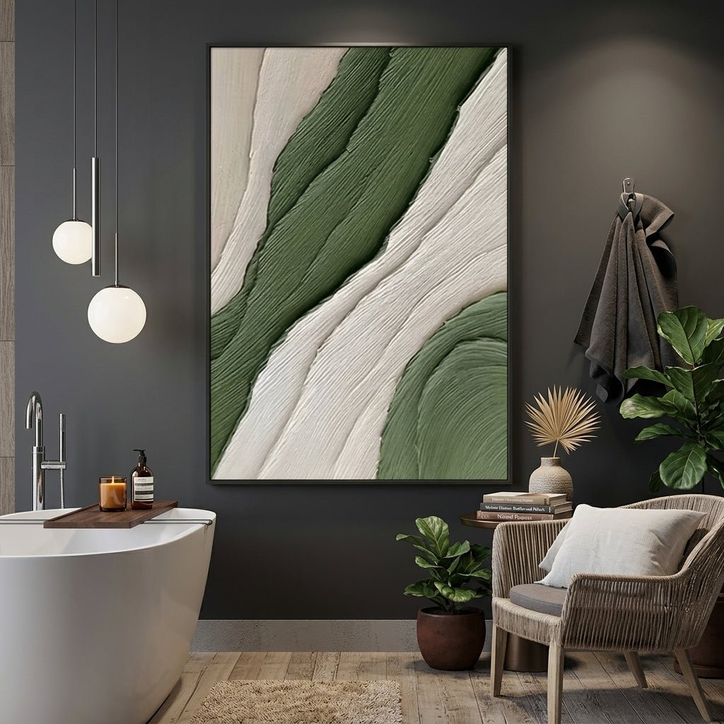 Organische Wellen Grün Handgemalt Gemälde - Norea