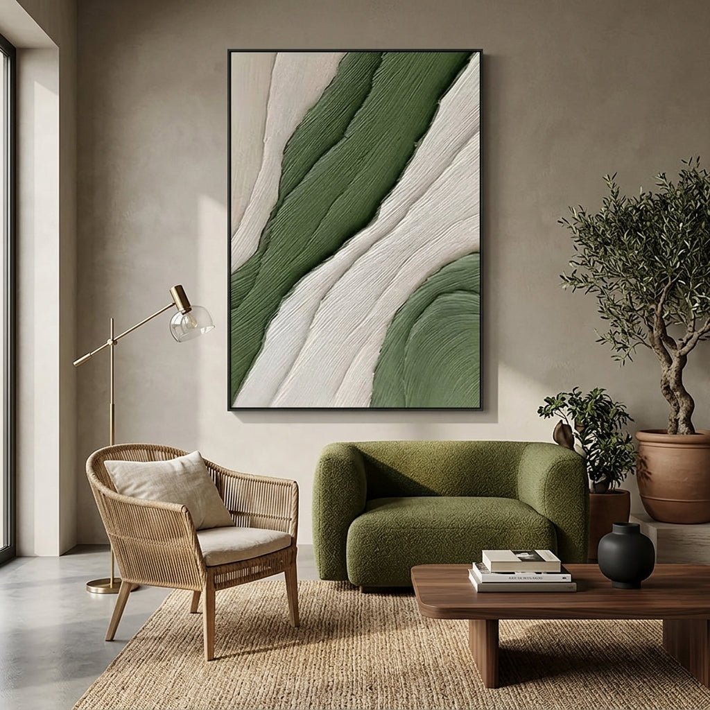 Organische Wellen Grün Handgemalt Gemälde - Norea