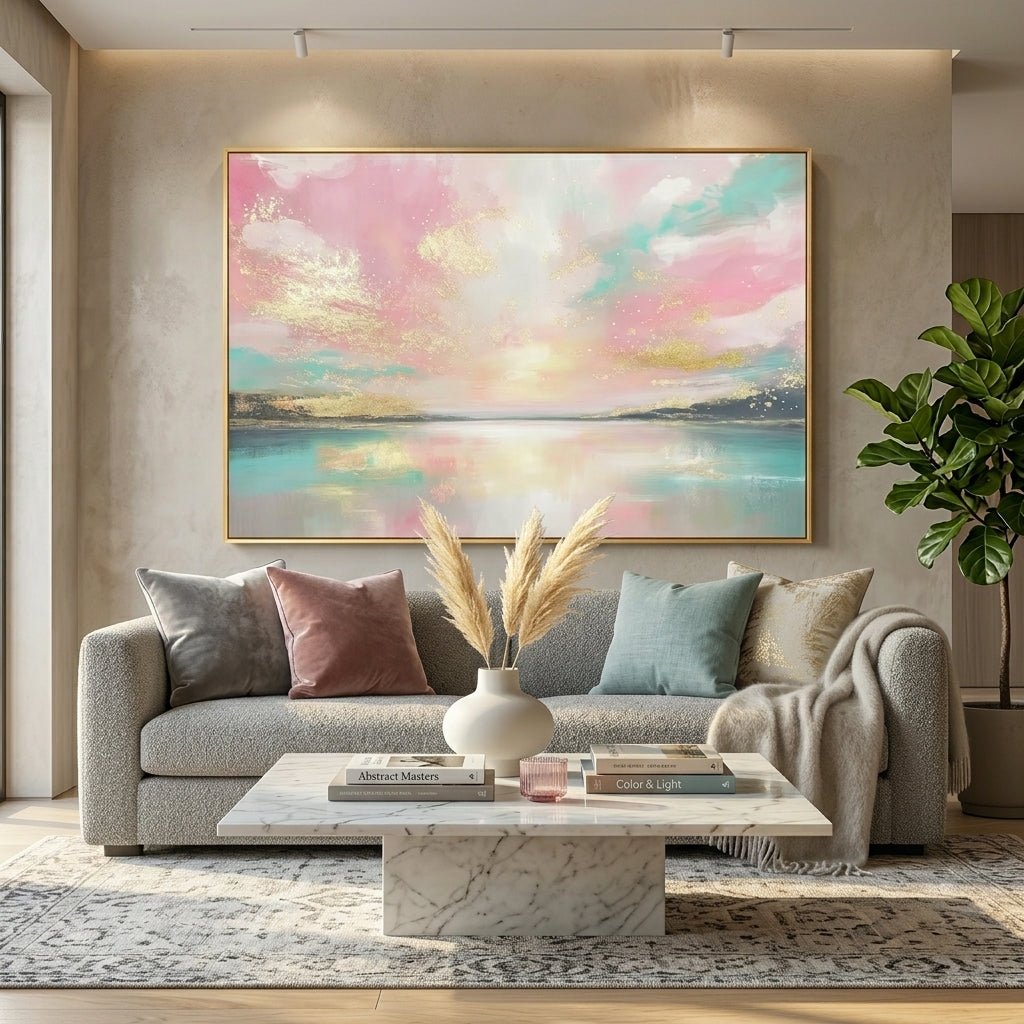 Pastelltraum Rosa Türkis Handgemalt Gemälde - Norea