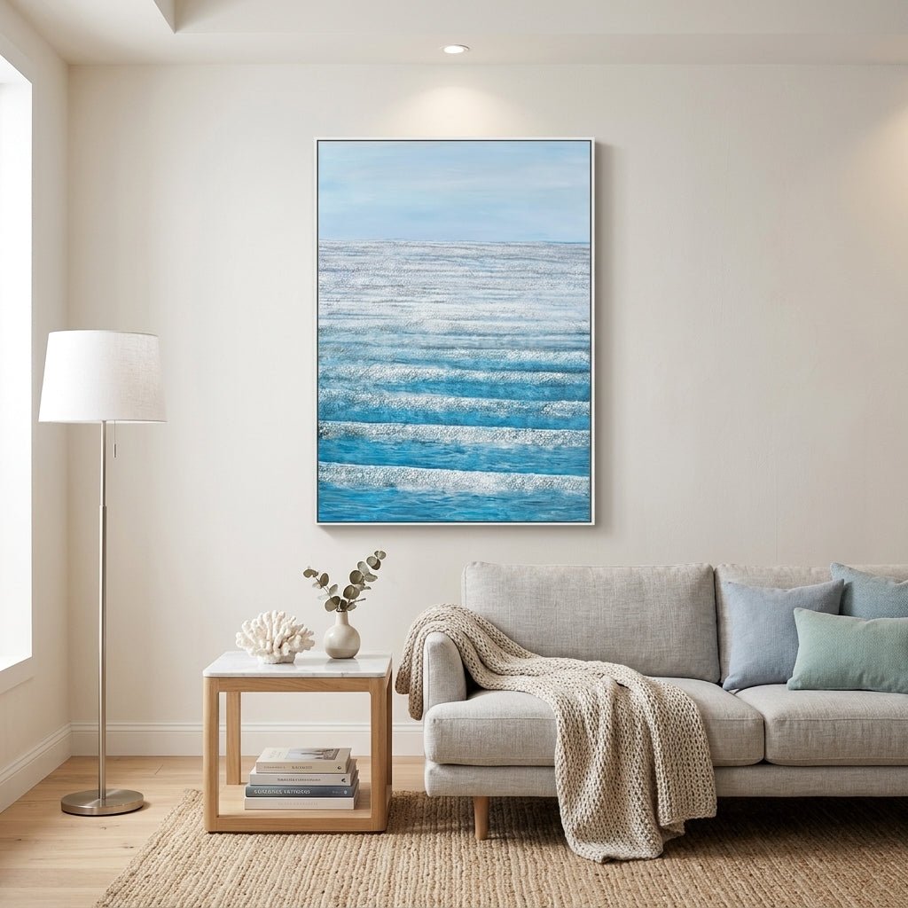Ruhige Wellen Blau Handgemalt Gemälde - Norea
