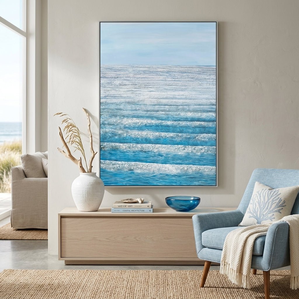 Ruhige Wellen Blau Handgemalt Gemälde - Norea