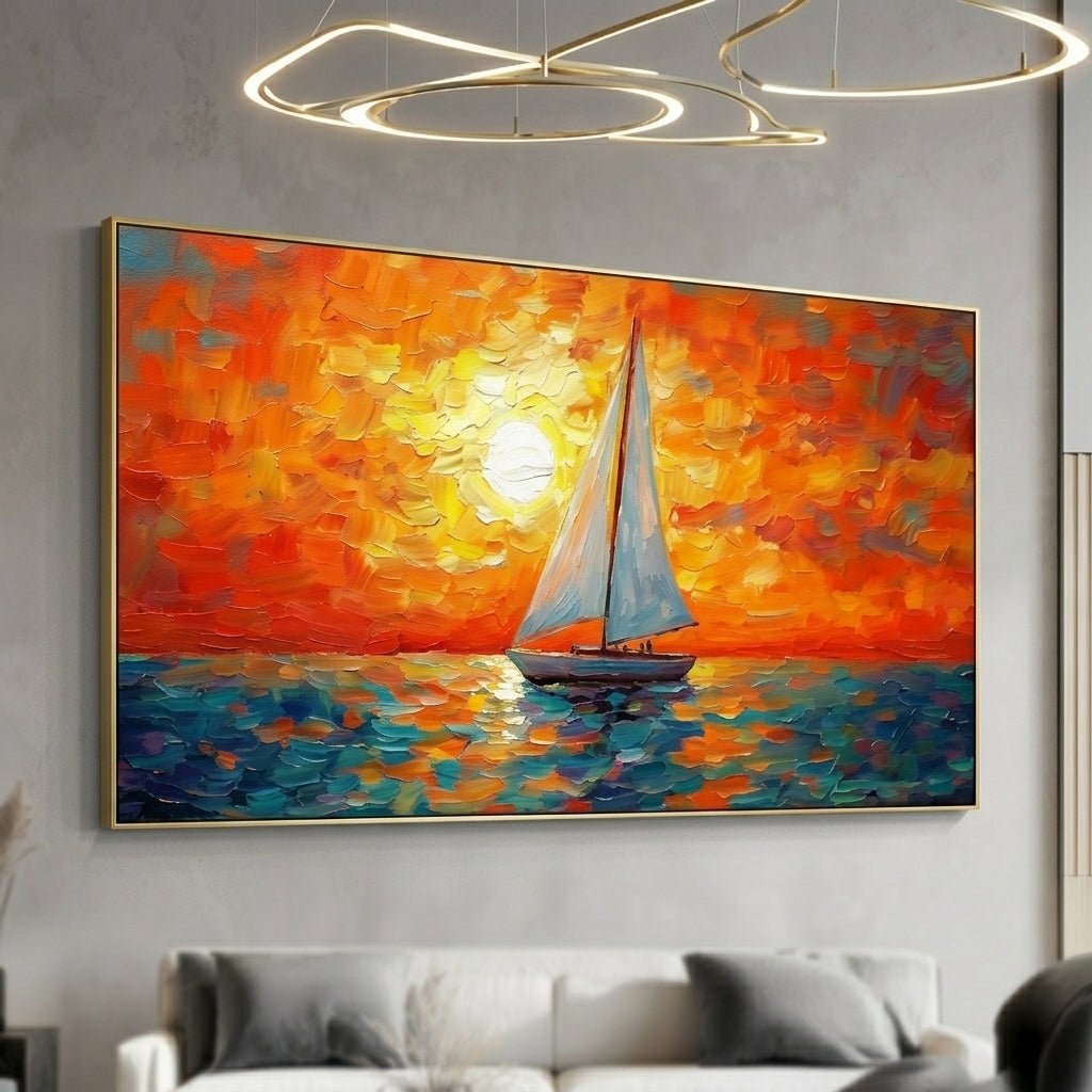 Segelboot Sonnenuntergang Handgemalt Gemälde - Norea