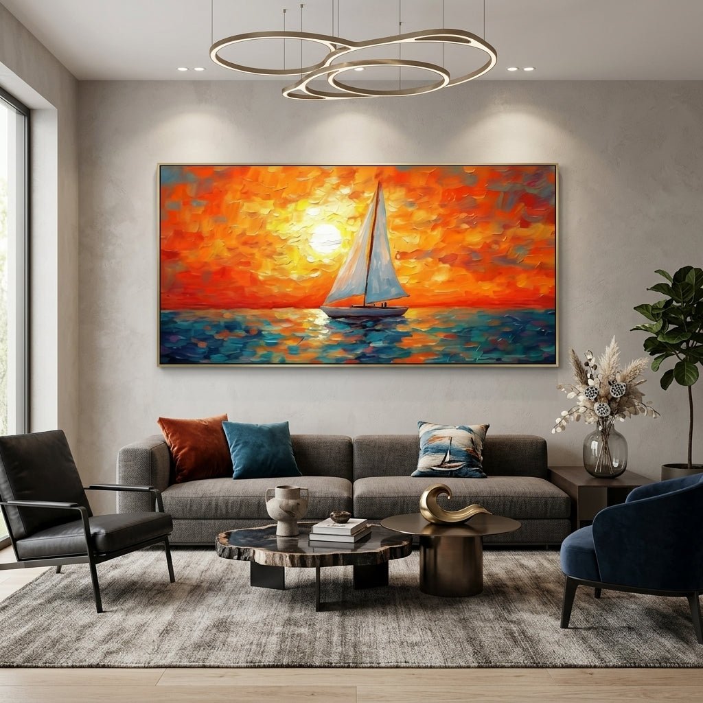 Segelboot Sonnenuntergang Handgemalt Gemälde - Norea