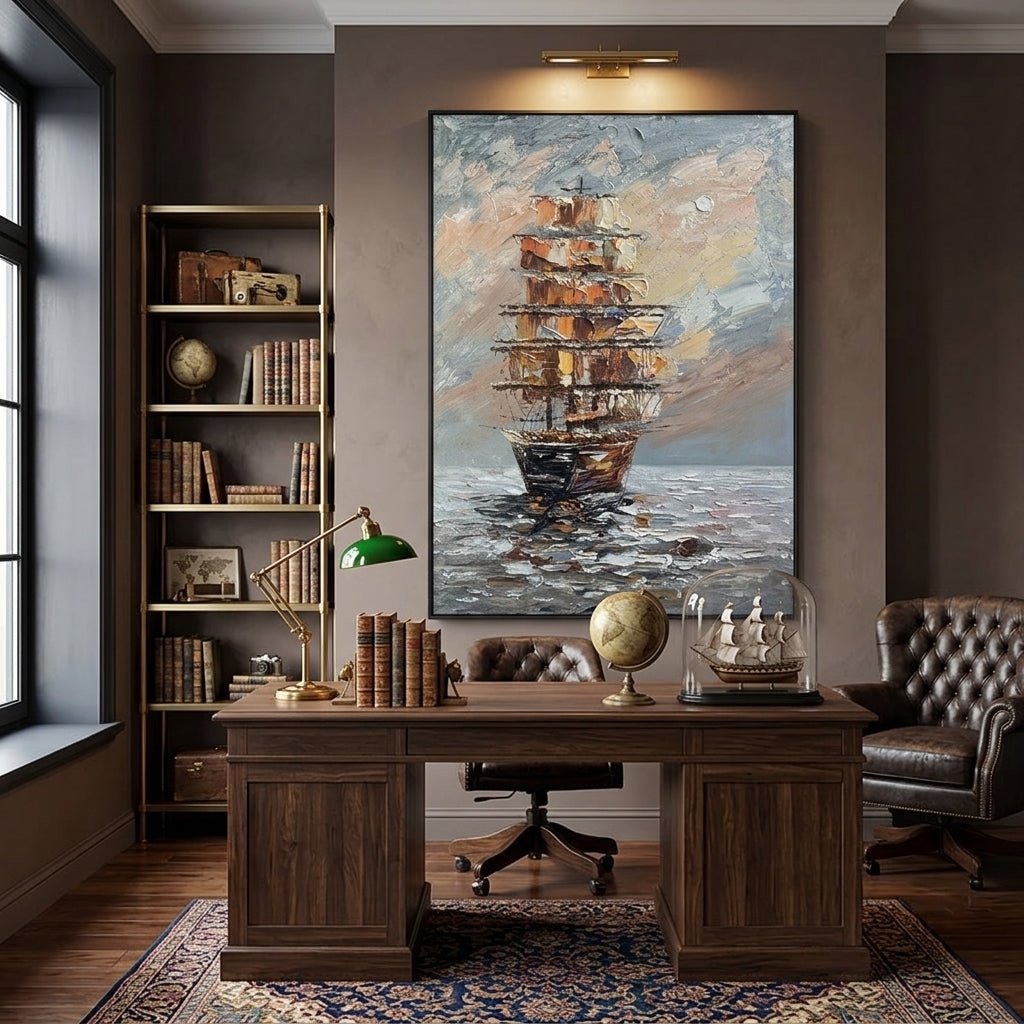 Segelschiff Vintage Ozean Handgemalt Gemälde - Norea