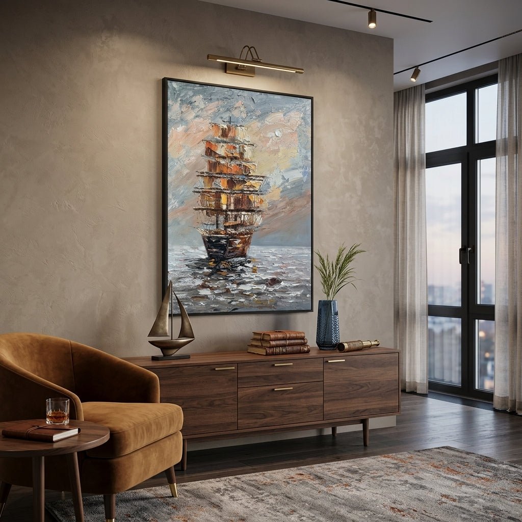 Segelschiff Vintage Ozean Handgemalt Gemälde - Norea