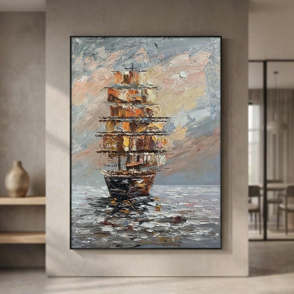 Segelschiff Vintage Ozean Handgemalt Gemälde - Norea