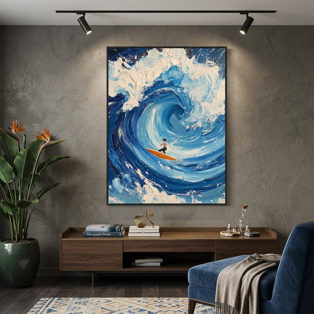 Surfer Blaue Welle Handgemalt Gemälde - Norea