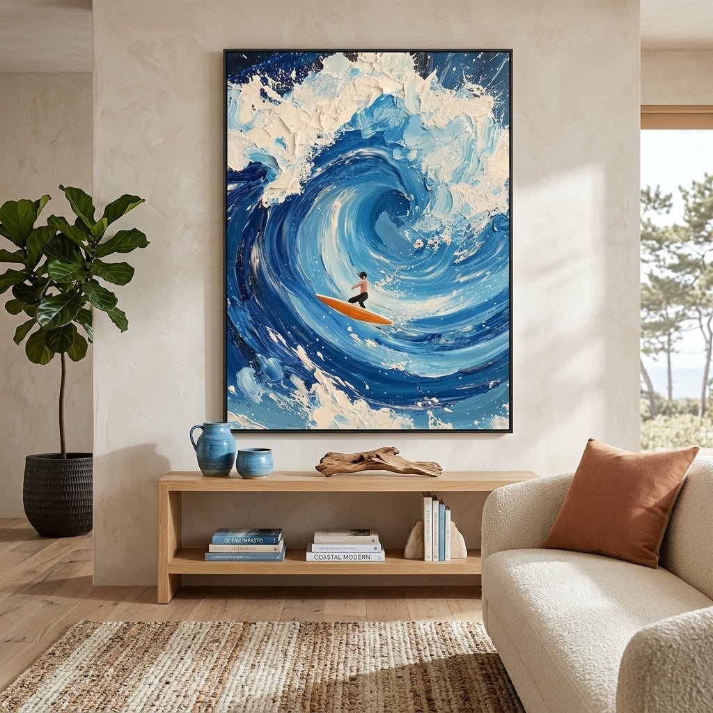 Surfer Blaue Welle Handgemalt Gemälde - Norea