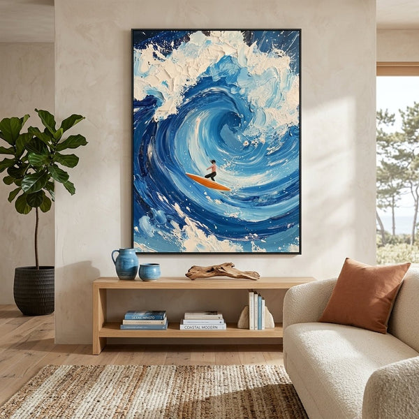 Surfer Blaue Welle Handgemalt Gemälde - Norea