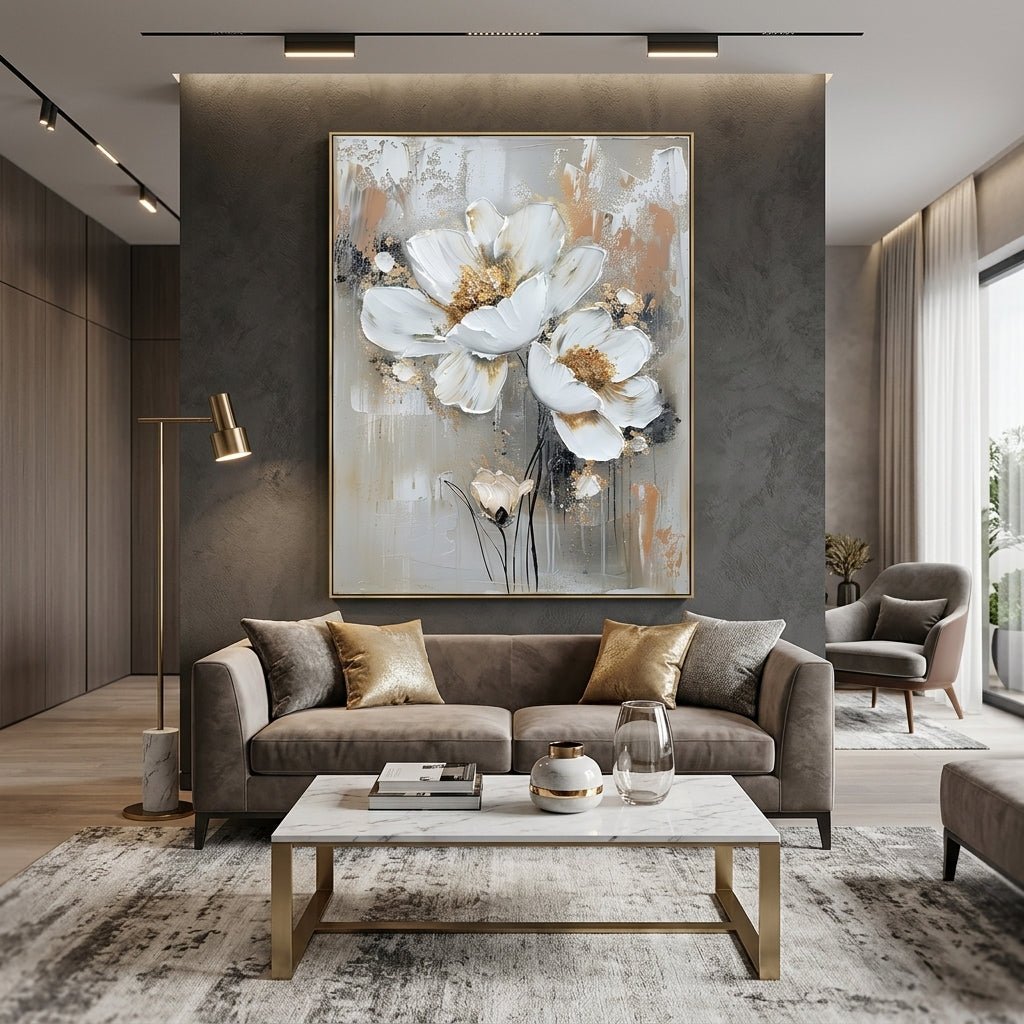 Weiße Eleganz Gold Handgemalt Gemälde - Norea