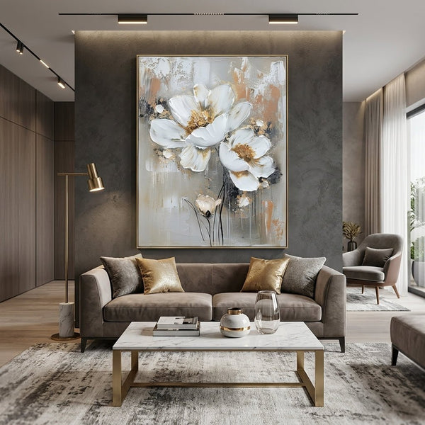 Weiße Eleganz Gold Handgemalt Gemälde - Norea