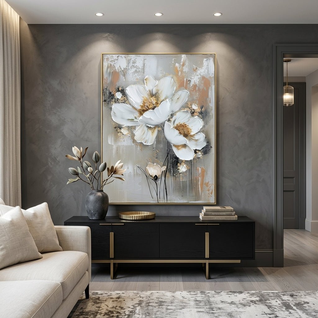 Weiße Eleganz Gold Handgemalt Gemälde - Norea