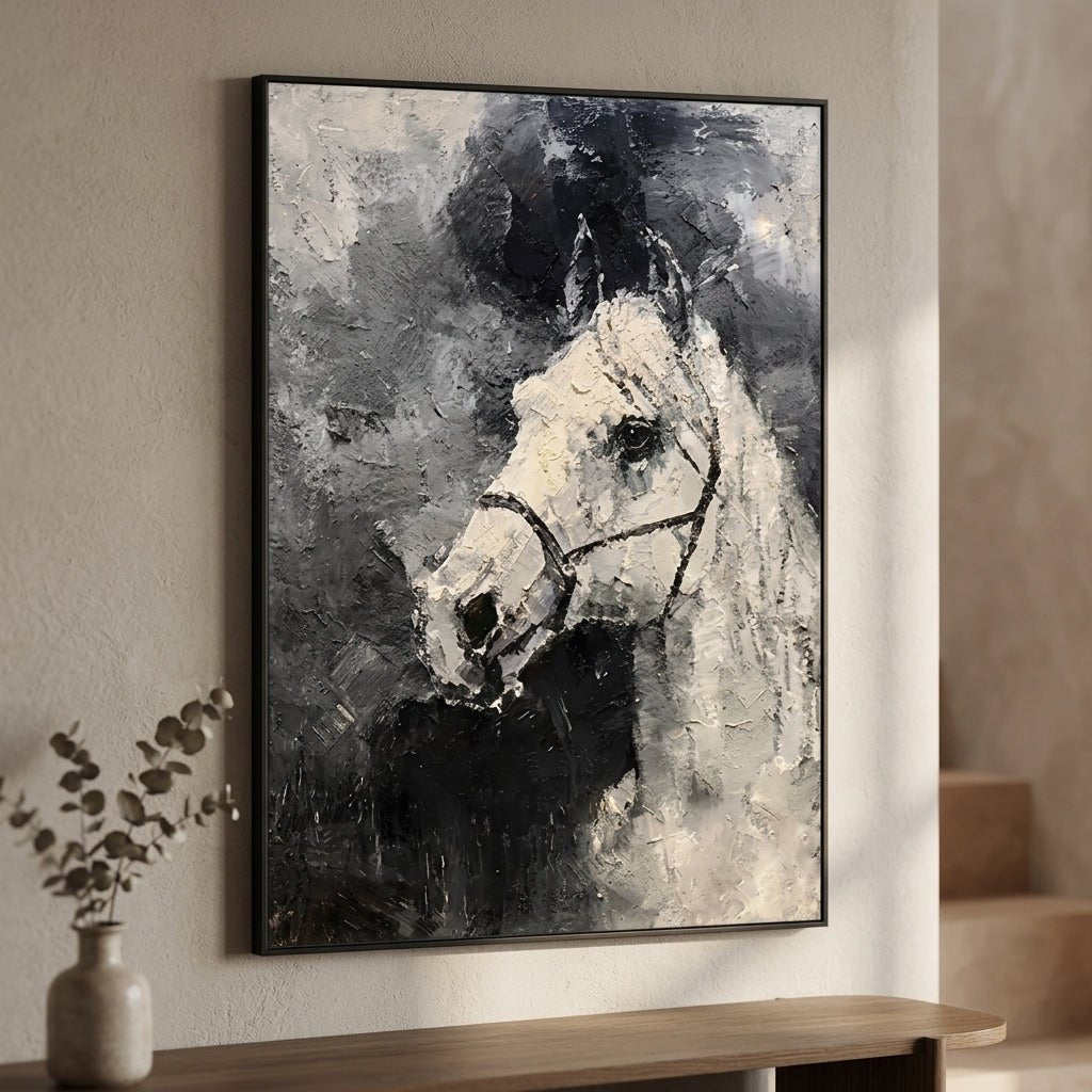 Weißes Pferd Porträt Handgemalt Gemälde - Norea