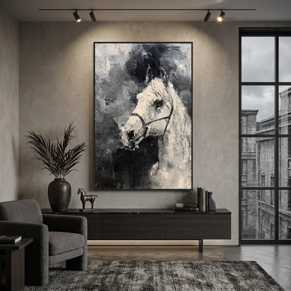 Weißes Pferd Porträt Handgemalt Gemälde - Norea