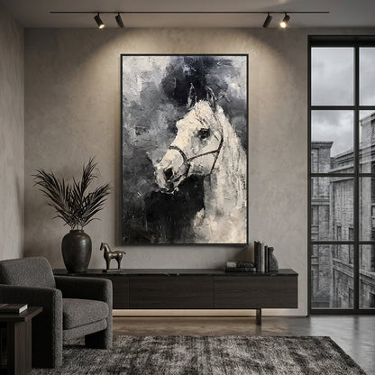 Weißes Pferd Porträt Handgemalt Gemälde - Norea
